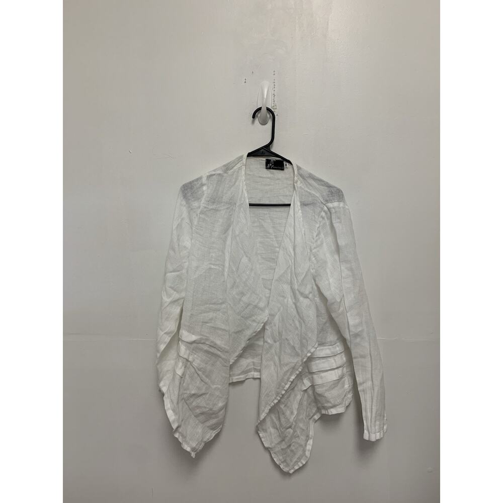 Fenini Women's 100% Linen White Open Front Cardigan Jacket Medium